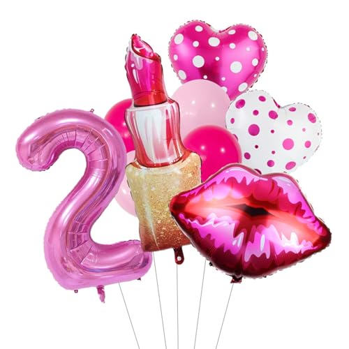 Dekorationen zum Galentine-Tag, Zahl, rote Lippen, Lippenstift, herzförmige Folienballons, hängende Herzgirlande für Mädchen und Damen, Junggesellinnenabschied, Galentines-Geburtstagsparty-Zu 2 von CUSROS
