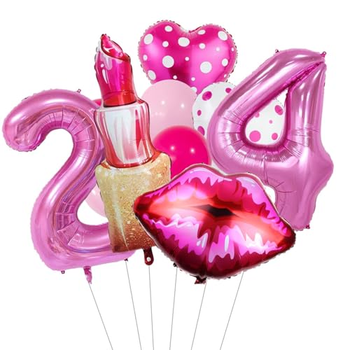 Dekorationen zum Galentine-Tag, Zahl, rote Lippen, Lippenstift, herzförmige Folienballons, hängende Herzgirlande für Mädchen und Damen, Junggesellinnenabschied, Galentines-Geburtstagsparty-Zu 24 von CUSROS