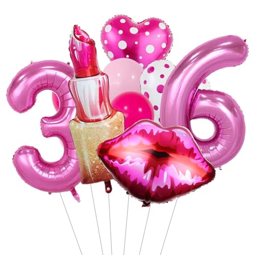Dekorationen zum Galentine-Tag, Zahl, rote Lippen, Lippenstift, herzförmige Folienballons, hängende Herzgirlande für Mädchen und Damen, Junggesellinnenabschied, Galentines-Geburtstagsparty-Zu 36 von CUSROS