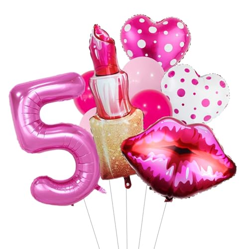 Dekorationen zum Galentine-Tag, Zahl, rote Lippen, Lippenstift, herzförmige Folienballons, hängende Herzgirlande für Mädchen und Damen, Junggesellinnenabschied, Galentines-Geburtstagsparty-Zu 5 von CUSROS