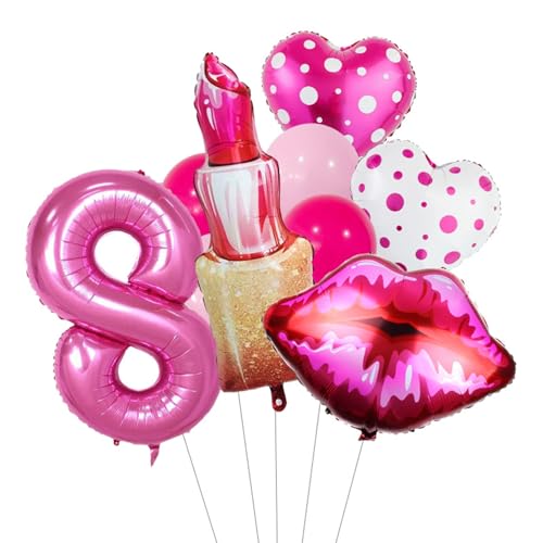 Dekorationen zum Galentine-Tag, Zahl, rote Lippen, Lippenstift, herzförmige Folienballons, hängende Herzgirlande für Mädchen und Damen, Junggesellinnenabschied, Galentines-Geburtstagsparty-Zu 8 von CUSROS