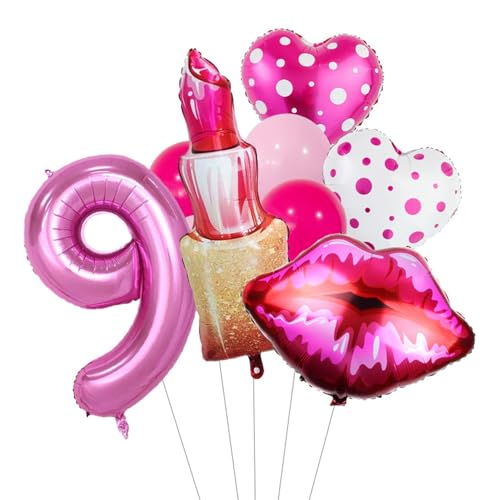 Dekorationen zum Galentine-Tag, Zahl, rote Lippen, Lippenstift, herzförmige Folienballons, hängende Herzgirlande für Mädchen und Damen, Junggesellinnenabschied, Galentines-Geburtstagsparty-Zu 9 von CUSROS
