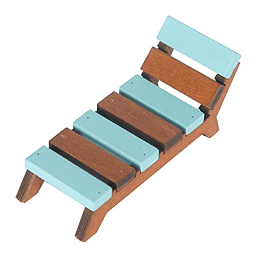 Handgefertigter Strandliegestuhl mit breiter Anwendung, niedlicher Holz-Puppenhaus, Mini-Strand-Liegestuhl für Mikro-Landschaften, Blau / Braun von CUSROS
