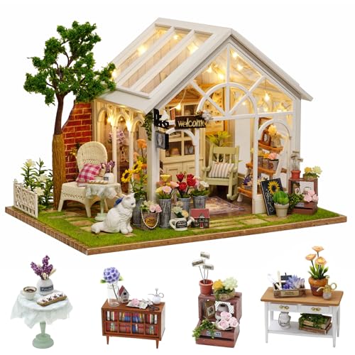 Cute-Eyfud DIY Dollhouse Craft Set with Realistic Furniture, Music Box & LED Lights, 1:24 Scale Wooden Dolls House Kit for Gift & Decors (Sunshine Greenhouse) von CUTE-Eyfud