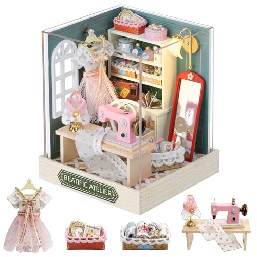 CUTE-Eyfud DIY Miniatur Puppenhaus Kit - Puppenhaus aus Holz mit LED-Lichtern & Einrichtungsgegenständen & Staubschutz, entspannendes handgemachtes Bastelset für Erwachsene & Kinder, toller Geburtstag von CUTE-Eyfud