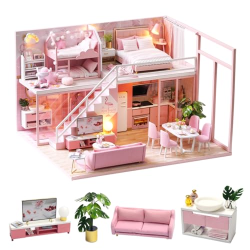 CUTE-Eyfud DIY Wooden Dollhouse Kit with Furniture and LED Lights, Miniature Dolls House Making Kit CUTE-Eyfud DIY Wooden Dollhouse Kit with Furniture and LED Lights, Miniature Dolls House Making Kit von CUTE-Eyfud