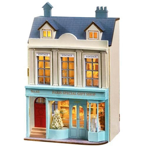 CUTE-Eyfud Handgemachtes DIY Puppenhaus Miniatur Kit - Detailliertes 3D Holz-Minihaus mit LED-Beleuchtung, Möbeln und Dekoration (Geschenkeladen) von CUTE-Eyfud