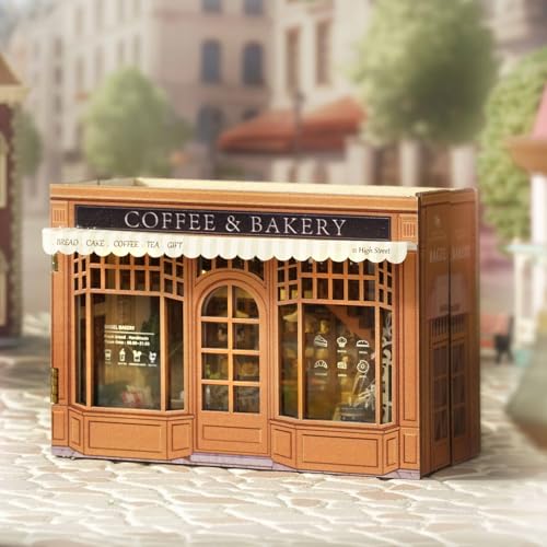 CUTE-Eyfud Mini Book Nook Kit, DIY Miniaturhaus Kit für Erwachsene, Puppenhaus Bücherregal 3D Holzpuzzle Buchstütze für Erwachsene (Kaffee & Bäckerei) von CUTE-Eyfud