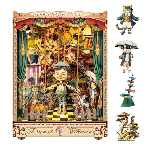 Cute-Eyfud Book Nook Kit, Miniaturhaus Kit mit Sensor LED Licht, 3D Holz Puppenhaus Buchecke für Erwachsene - Puppentheater Cute-Eyfud Book Nook Kit, Miniaturhaus Kit mit Sensor LED Licht, 3D Holz Puppenhaus Buchecke für Erwachsene - Puppentheater von CUTE-Eyfud