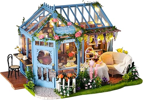 DIY Holz Puppenhaus Kit 1:24 Miniatur Puppenhaus Set mit realistischen Möbeln, Spieluhr & LED-Lichtern - Mini Haus zum Bauen Perfekte Wohnkultur oder Geschenk (ROSE GARDEN) von CUTE-Eyfud