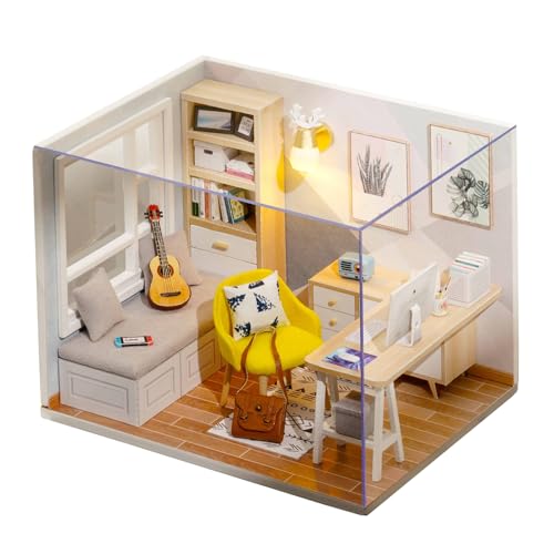 DIY Miniatur-Puppenhaus-Set aus Holz, ab 14 Jahren, mit Möbeln und Staubschutz, Maßstab 1:32, kreatives Raumhandwerk für Erwachsene und Jugendliche, für Geburtstage und besondere Anlässe (Sonnenschein von CUTE-Eyfud