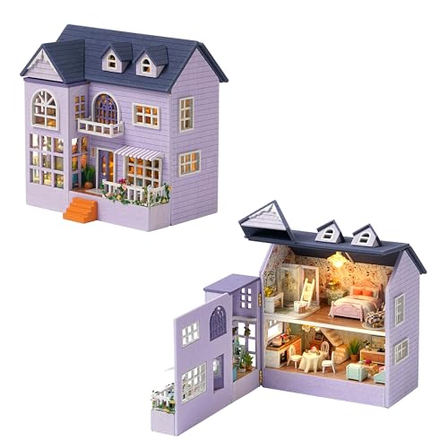 Miniatur-Puppenhaus-Set, 3D-Holzhandwerk, DIY-Puppenhaus mit LED-Lichtern, erfinderische Möbel und realistisches Design für Erwachsene und Jugendliche, perfekt für Geschenke oder Dekorationen (Happy Miniatur-Puppenhaus-Set, 3D-Holzhandwerk, DIY-Puppenhaus mit LED-Lichtern, erfinderische Möbel und realistisches Design für Erwachsene und Jugendliche, perfekt für Geschenke oder Dekorationen (Happy von CUTE-Eyfud