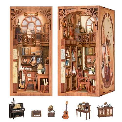 CUTEBEE Book Nook DIY Kit – DIY Puppenhäuser Miniatur Haus Kit mit Möbeln und LED-Licht, 3D Puzzle Buchstützen aus Holz, Modellbausätze für Erwachsene zum Bauen,The Secret Rhythm von CUTEBEE