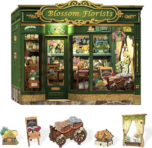 CUTEBEE Book Nook Kit - DIY Holz Miniature House Blumenladen-Stil, Miniatur Haus Selber Bauen Puppenhaus Bücherregal Kunst，Einzigartiges Geschenk für Familie und Freunde (Blossom Florists) von CUTEBEE