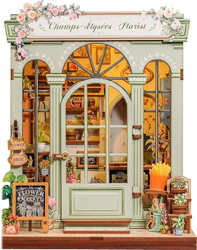 CUTEBEE Book Nook Kit - DIY Miniatur Puppenhaus zum Selberbauen mit LED-Beleuchtung Bücherregal Deko & Kreatives Set für Erwachsene (Champs-Élysées Florist) von CUTEBEE