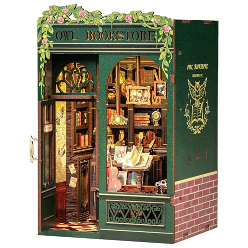 CUTEBEE Book Nook Kit - DIY Puppenhäuser Miniatur Haus Selber Bauen mit Staubschutzhülle & LED-Licht | Erwachsene Bausatz für Bücherregal-Dekoration (Owl Bookstore) von CUTEBEE