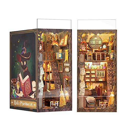 CUTEBEE Book Nook Kit mit Staubschutzhülle–DIY Puppenhäuser Miniatur Haus Kit mit LED-Licht,Booknook Häuser 3D Puzzle Buchstützen aus Holz,Modellbausätze für Erwachsene zum Bauen (Magic Pharmacist) von CUTEBEE