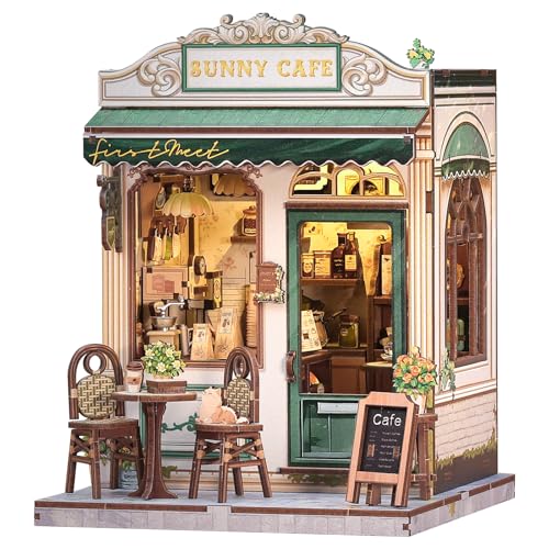 CUTEBEE Book Nook Kit – DIY Puppenhaus Häuser, Miniatur Haus Selber Bauen Bausatz für Erwachsene, 3D Holz Puzzle Buchstütze | Kreativset zur Bücherregal Deko | Geschenk (Sunny Cafe) von CUTEBEE