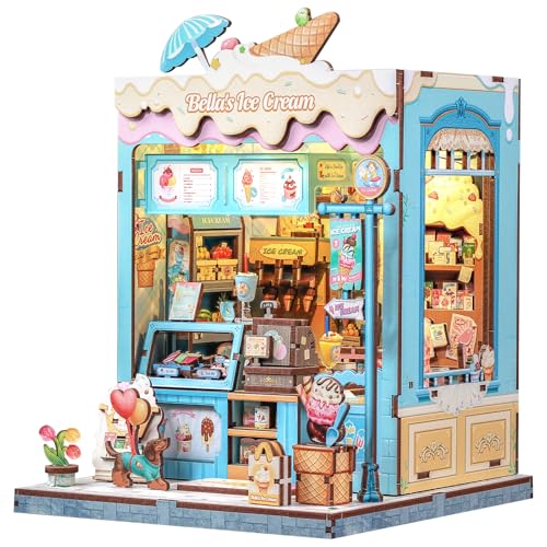 CUTEBEE Book Nook Kit - Holz Miniatur Haus Bausatz Eiscreme-Thema Stil - DIY Bastelset Minihaus für Erwachsene, Einzigartige Geschenke für Familie und Freunde (Bella's Ice Cream) von CUTEBEE