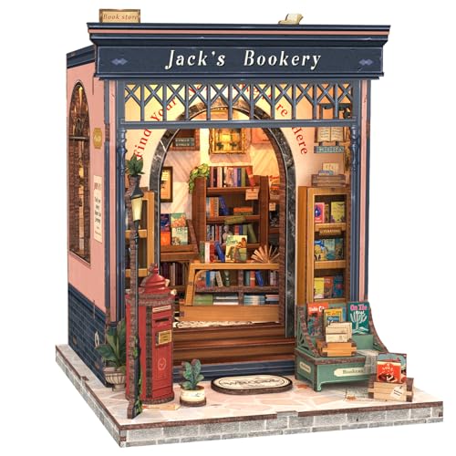 CUTEBEE Book Nook Kit - Holz Miniatur Haus Private Buchhandlung Thema Stil - DIY Bastelset Minihaus für Erwachsene, Kreatives Geschenk, Einzigartige Geschenke für Familie(Jack's Bookery) von CUTEBEE