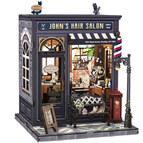 CUTEBEE Book Nook Kit - Miniatur Puppenhaus mit LED Beleuchtung, 3D Holz Puzzle Buchstütze, Retro&nostalgische Bücherregal Dekoration, (John's Hair Salon) von CUTEBEE