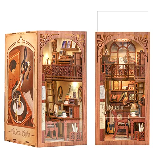 CUTEBEE Book Nook Kit mit Staubschutzhülle–DIY Puppenhäuser Miniatur Haus Kit mit LED-Licht,Booknook Häuser 3D Puzzle Buchstützen aus Holz,Modellbausätze für Erwachsene zum von CUTEBEE