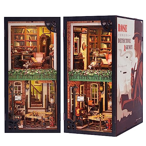 CUTEBEE Book Nook Kit mit Staubschutzhülle–DIY Puppenhäuser Miniatur Haus Kit mit LED-Licht,Booknook Häuser Modellbausätze für Erwachsene zum Bauen (Rose Detective Agency) von CUTEBEE