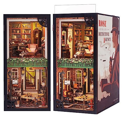 CUTEBEE Book Nook Kit mit Staubschutzhülle–DIY Puppenhäuser Miniatur Haus Kit mit LED-Licht,Booknook Häuser Modellbausätze für Erwachsene zum Bauen (Rose Detective Agency SZ02B) von CUTEBEE