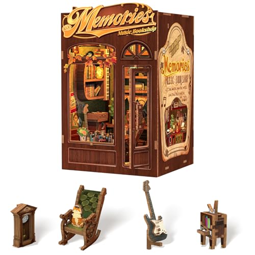 CUTEBEE Book Nook Kits for Adults - DIY Puppenhaus Miniatur mit LED-Licht, Holz Elegant & Ornate Style Miniatur Haus Bauen Sie Sich, Geschenke für Familie und Freunde（Memories Music Bookshop） von CUTEBEE