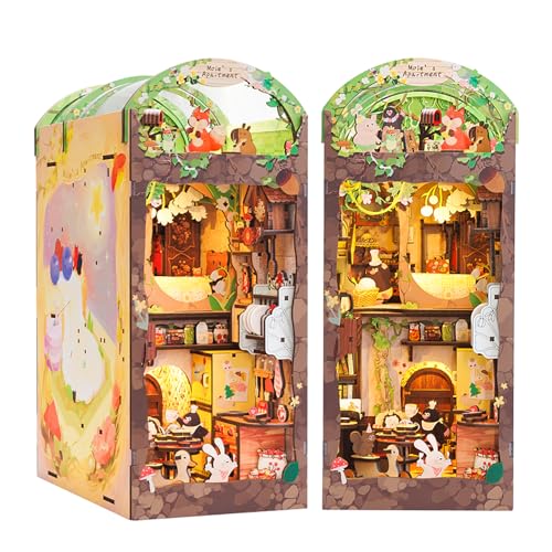 CUTEBEE Book Nook Miniatur Haus Modellierung,DIY Puppenhäuser Miniatur Haus Kit mit Dust Cover,Booknook Miniature House Kits for Adults to Build Wooden 3Puzzle Art Möbel Kit(Mole's Apartment) von CUTEBEE