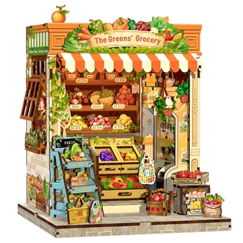 CUTEBEE Book Nook -Puppenhaus Kit Bauen Sie Sich selbst, EIN lebendiges Miniaturhaus von Frische & Liebe, 3D Holz Puzzle Bookend, Kreative Bücherregal Dekoration, Geschenke（The Greens' Grocery） von CUTEBEE