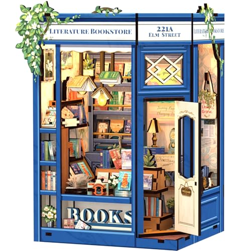 CUTEBEE DIY Book Nook - DIY Puppenhaus Häuser, Miniatur Haus Selber Bauen mit LED-Beleuchtung | Kreatives Set für Bücherregal Dekoration | Bausatz für Erwachsene Geschenk (Literature Bookstore) von CUTEBEE