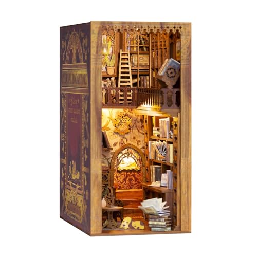 CUTEBEE Book Nook DIY Kit – DIY Puppenhäuser Miniatur Haus Kit mit Möbeln und LED-Licht, 3D Puzzle Buchstützen aus Holz, Modellbausätze für Erwachsene zum Bauen (Eternal Bookstore) von CUTEBEE