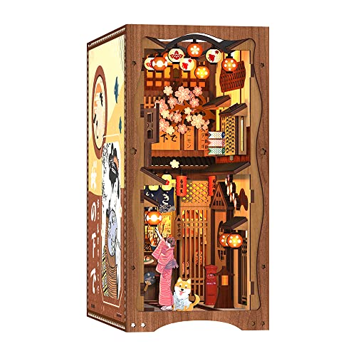 CUTEBEE DIY Book Nook Kit – DIY Miniatur Haus Kit mit Möbeln und LED-Licht, 3D Puzzle Buchstützen aus Holz, Modellbausätze für Erwachsene zum Bauen (Under The Sakura Tree) von CUTEBEE