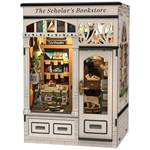 CUTEBEE DIY Book Nook Kit – DIY Miniatur Holz Haus Modellbausatz für Erwachsene mit LED, 3D Puzzle Buchstütze | Kreativset zur Bücherregal Deko | Geschenk (The Scholar's Bookstore) von CUTEBEE