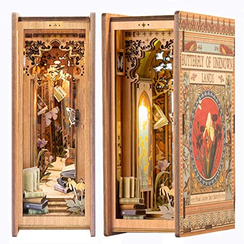 CUTEBEE DIY Book Nook Kit – DIY Puppenhäuser Miniatur Haus Kit mit Möbeln und LED-Licht, 3D Puzzle Buchstützen aus Holz, Modellbausätze für Erwachsene zum Bauen (Butterfly of Unknown Lands) von CUTEBEE