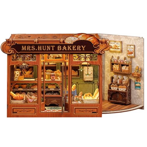 CUTEBEE Book Nook Kit | DIY Puppenhaus & Miniatur Haus Selber Bauen | Modellbausatz für Erwachsene mit LED | 3D Puzzle Bücherstütze | Deko für Bücherregal (Mrs.Hunt Bakery) von CUTEBEE