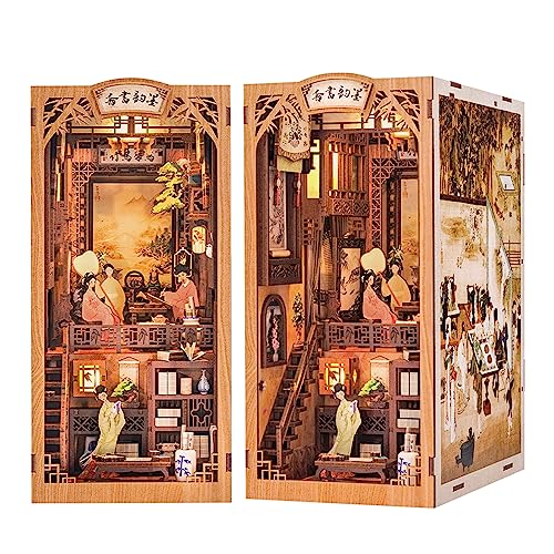 CUTEBEE DIY Book Nook Kit mit Staubschutz, Miniatur Puppenhaus Booknook Bookshelf Insert Bookend Stand Bookcase Model Build Creativity Decor Alley with LED Light (Ink Rhyme Bookstore) von CUTEBEE