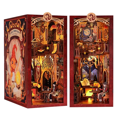 CUTEBEE DIY Book Nook Miniatur-Puppenhaus-Set mit Staubschutz, Booknook Miniaturhaus-Sets für Erwachsene zum Bauen aus Holz, 3Puzzle-Kunstmodellbausatz (Flamme Common Room RK01) von CUTEBEE