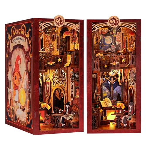 CUTEBEE Book Nook zum Selberbauen, Miniatur-Puppenhaus-Set mit Staubschutz, Book Nook-Miniaturhaus-Set für Erwachsene zum Bauen aus Holz, 3D-Puzzle-Kunstmodellbausatz, RK01 - Flamme-Gemeinschaftsraum von CUTEBEE