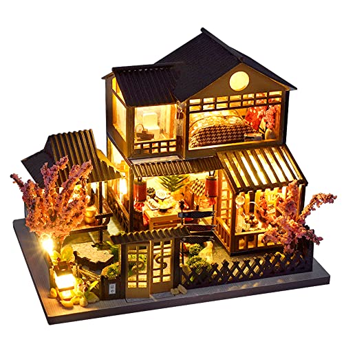 CUTEBEE Puppenhaus Miniatur mit Möbeln, Idee DIY hölzernes Miniatur Haus Kit mit LED-Licht, Maßstab 1:42 kreativer Raum (Japanese Garden House)… von CUTEBEE