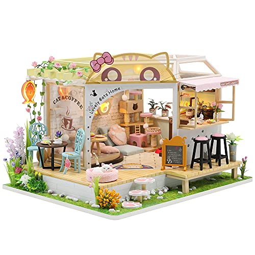CUTEBEE Puppenhaus Miniatur mit Möbeln, Idee DIY hölzernes Puppenhaus-Kit, Maßstab 1:24 kreativer Raum(Cat Coffee)… von CUTEBEE