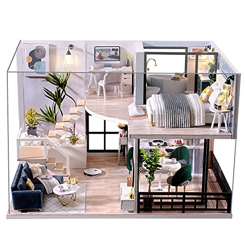 CUTEBEE Puppenhaus Miniatur mit Möbeln, Idee DIY hölzernes Puppenhaus-Kit, Maßstab 1:24 kreativer Raum(Cozy Time von CUTEBEE