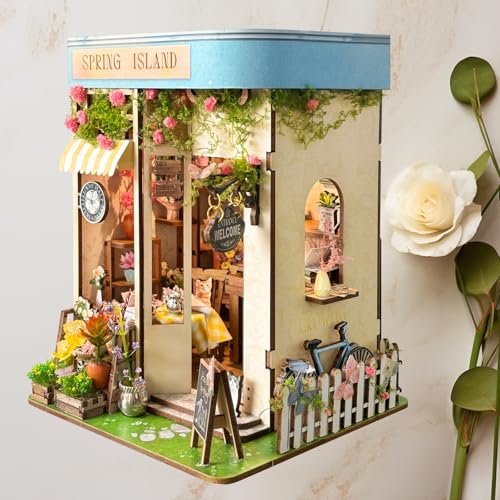 CUTEROOM Book Nook Kit, DIY aus Holz Miniature House,Puppenhaus Miniatur Haus Selber Baue Bausatz mit LED-Lich（Spring Island） von CUTEROOM