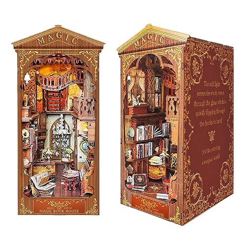 CUTEROOM DIY Book Nook Puppenhaus Kit, Miniatur Puppenhaus Bücherecke Bibliothek Häuser Modellbausätze mit LED Leuchten Bücherregal Dekor(Magic Book House) von CUTEROOM