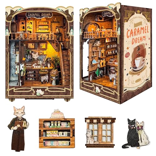 CUTEROOM DIY Booknook Modellbausatz – Miniatur-Bücherecke mit LED-Beleuchtung, Holzpuzzle für Erwachsene, Perfekte Regal-Deko und Bastelprojekt (Caramel Dream) von CUTEROOM
