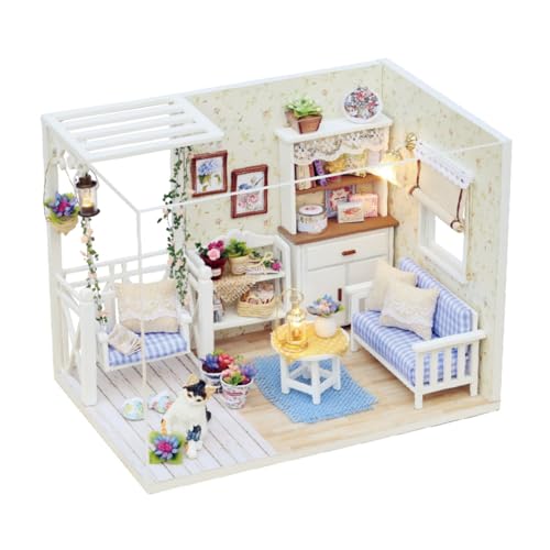 Cuteroom DIY Holz Puppenhaus Handmade Miniatur Kit - LED Wohnzimmer Modell & alle Möbel von CUTEROOM