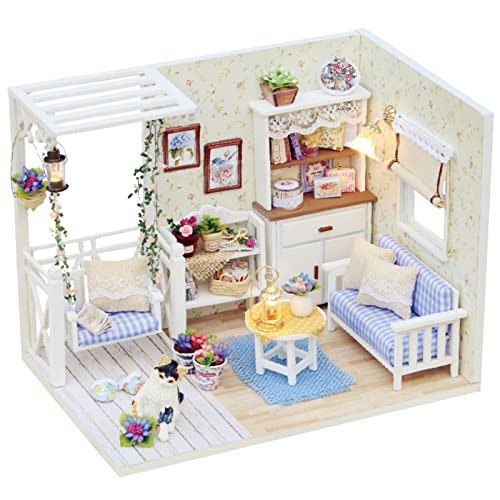 CUTEROOM DIY Holz Puppenhaus Handmade Miniatur Kit - LED Wohnzimmer Modell & alle Möbel von CUTEROOM