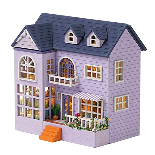 CUTEROOM DIY Miniatur Haus Puppenhaus Kit Puppenhaus Miniatur mit Möbeln und LED-Licht Miniatur Haus Modell bausatz für Mädchen und Jungen Kinder (Happy House) von CUTEROOM