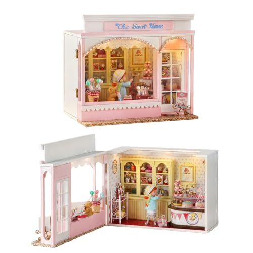 CUTEROOM DIY Miniatur Puppenhaus aus Holz – 3D Bausatz mit LED Licht & Musik, 1:24 Scale inkl. Möbeln (Sweet Home) von CUTEROOM